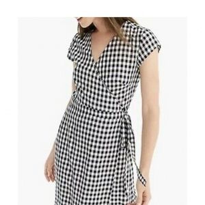 J Crew Navy Gingham Wrap Midi Dress